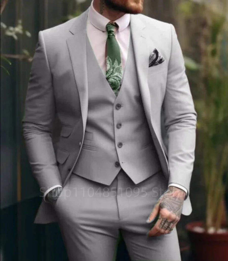 Latest 3 Pieces Sets Formal Slim Fit Men's Suit Elegant Groom Tuxedos Wedding Business Party Suits Notch Lapel Blazer MaleBlazer