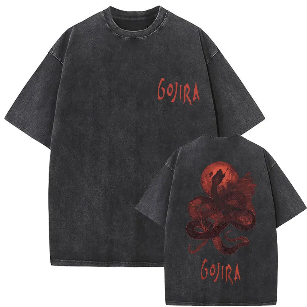 Washed Vintage Metal Rock Band Gojira The Flesh Alive T-shirt Men Women Fashion Oversized T Shirts Men's Casual Cotton T-shirts