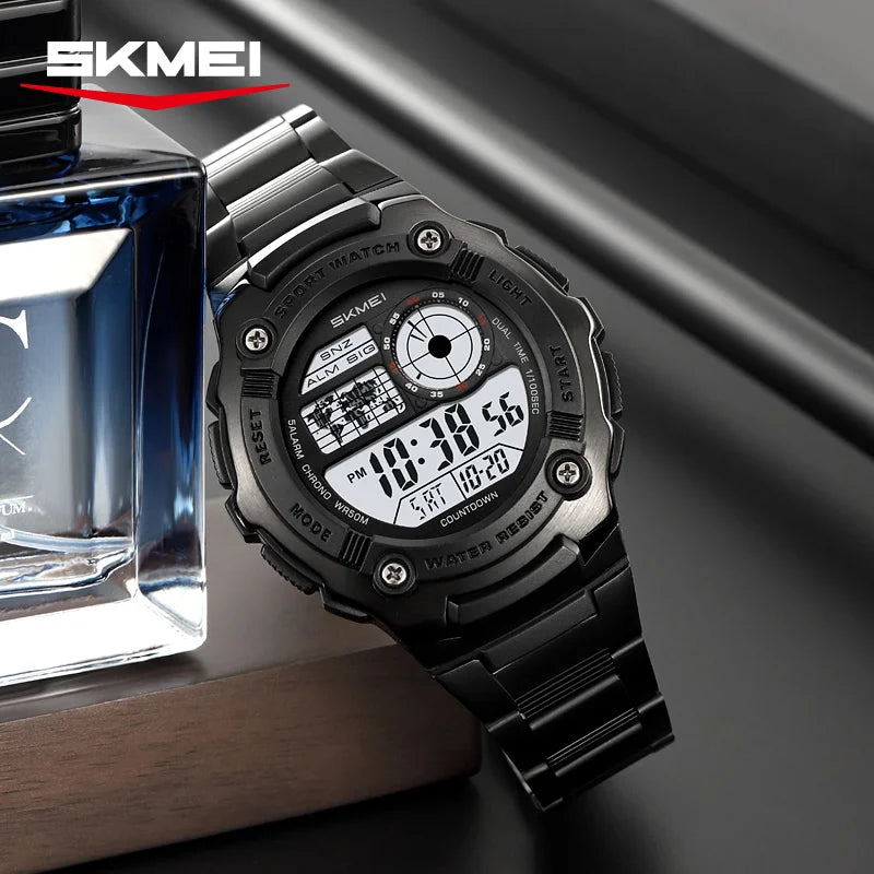SKMEI 2473 Classic Fashion Digital Watch Men's Waterproof Multifunctional Night Light Watch Steel Belt Sports Clock Reloj Hombre