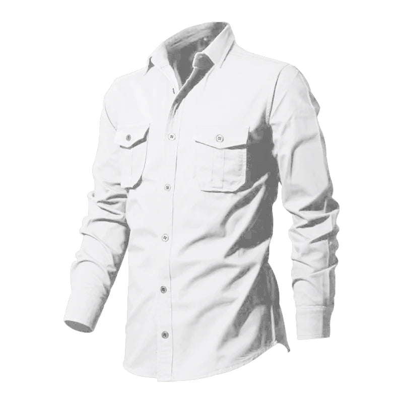 Spring And Autumn New Men's Shirt Loose Large Size Multi-pocket Vintage Cargo Shirt Solid Color Lapel Long-sleeved Shirt