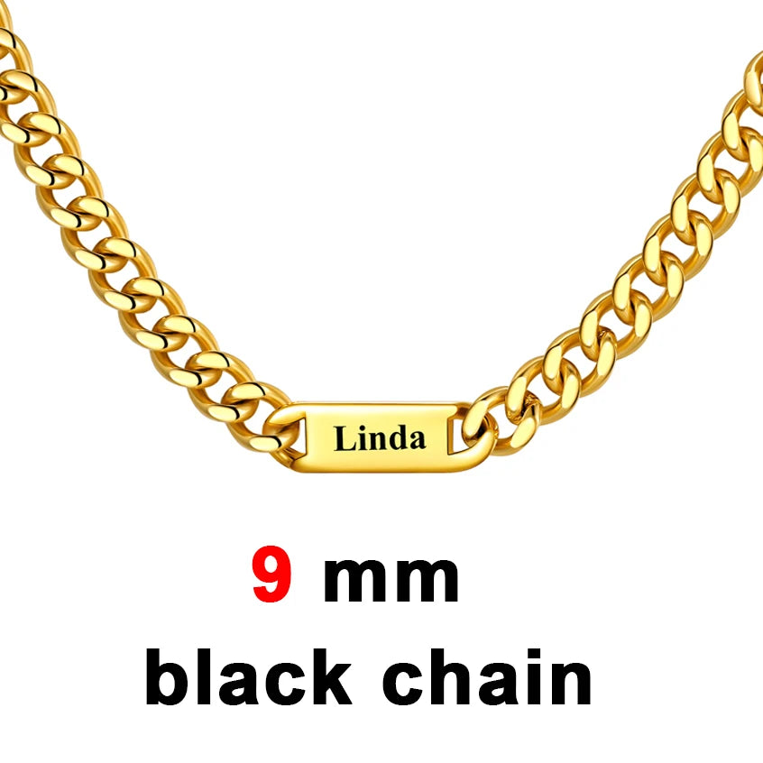 U7 Custom 1-6 Names Cuban Chains Necklaces 5mm/7mm/9mm Chain Black Deep Engrave Family Members Names Fathers Day Jewelry Gift