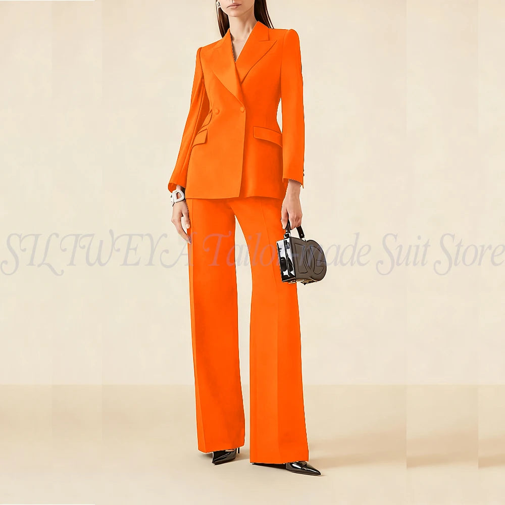 Luxury Classic Black Women's Suits Double Breasted 2 Pieces Jacket Pants Female Clothing Office Banquet Lady's Blazers Sets