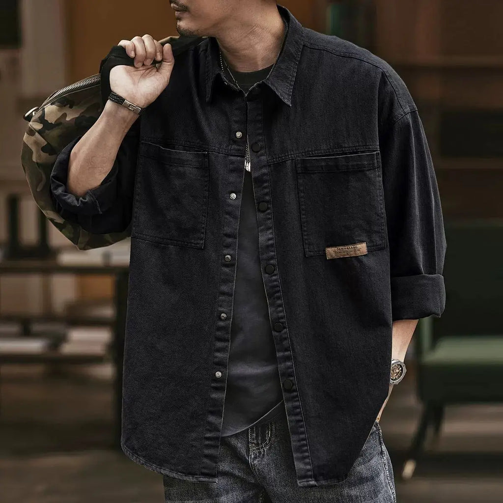 Retro Loose Workwear Jacket Spring and Autumn New Men's Pure Cotton Long Sleeve Casual Shirt American Trendy Shirt