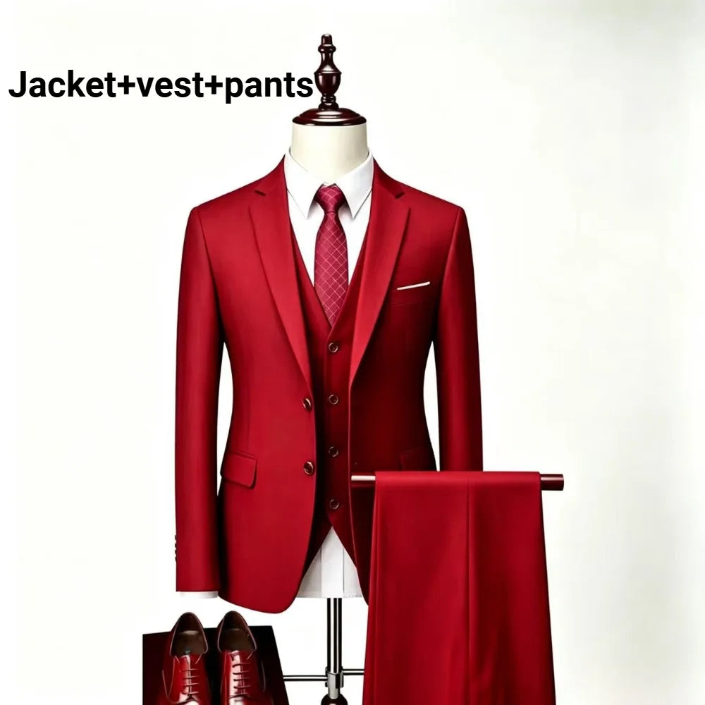 Men Slim Fit 3 Pieces Suit Set Lightweight Business Office Party Blazer Vest Pants Formal Male Tuxedo Suit For Prom Daily Wear