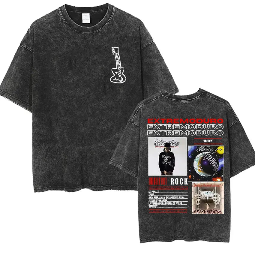 Men's Rock Extremoduro Vintage Washed T Shirts Man Punk Gothic Fashion Short Sleeve T-Shirt Unisex Hip Hop Band Clothing Tshirt