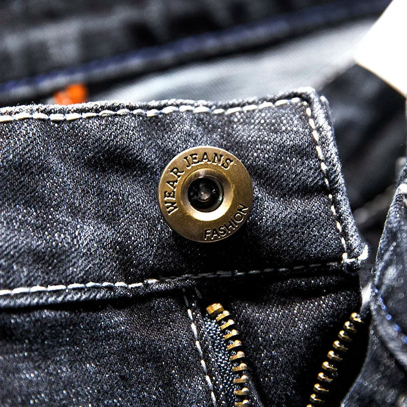 2025 Summer New Ripped Jeans Men Slim-fit Denim Pants Cotton Korean Style Fashion Men's Clothing Elasticity Versatile