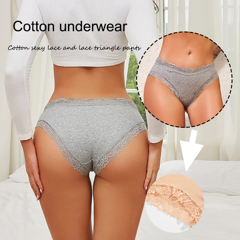 5Pcs Sexy Cotton Lace Panty Women Low Waist Panties Underwear S-XL Solid Color Ladies Briefs Lingere Underware Comfortable Women