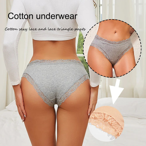 5Pcs Sexy Cotton Lace Panty Women Low Waist Panties Underwear S-XL Solid Color Ladies Briefs Lingere Underware Comfortable Women