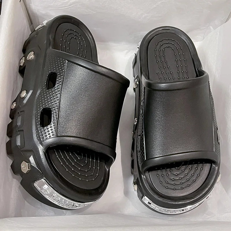 Women's Sandals Fashion Platform Slippers Punk Style Rivet Women's Shoes Increase Height Thick Soled EVA Anti-slip Slipper Paris