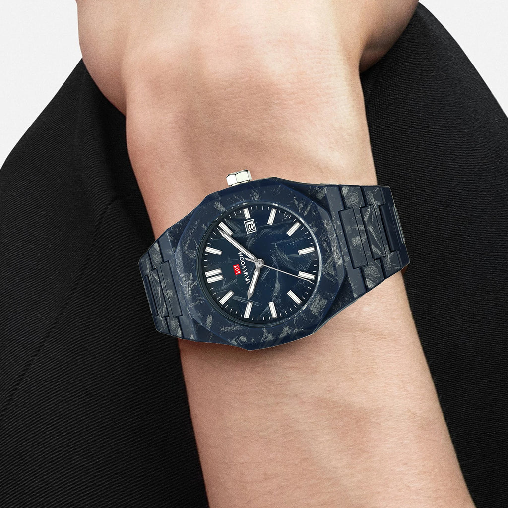 VA VA VOOM Top Brand Men Watch Original Marble Pattern Business Style 40mm Clock 3Bar Black Silicone Sports Quartz Watch for Men
