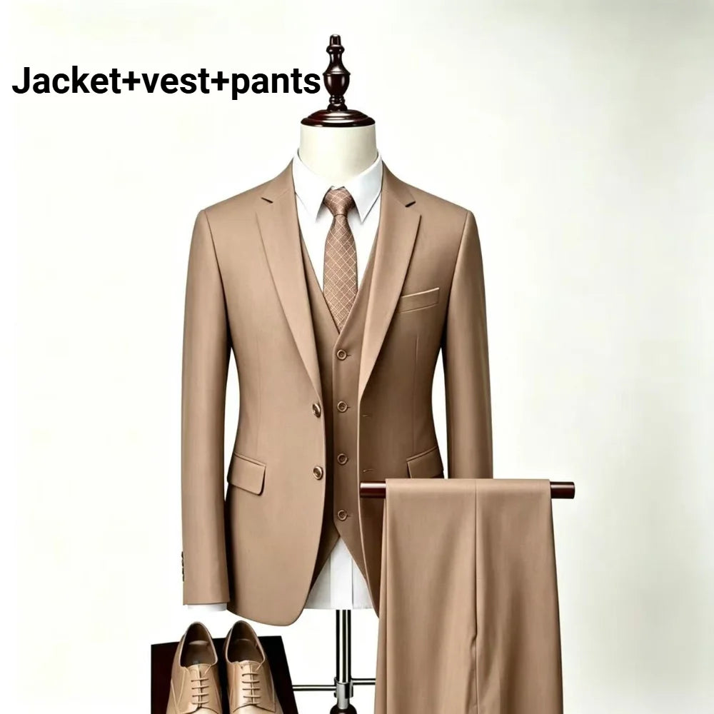 Men Slim Fit 3 Pieces Suit Set Lightweight Business Office Party Blazer Vest Pants Formal Male Tuxedo Suit For Prom Daily Wear