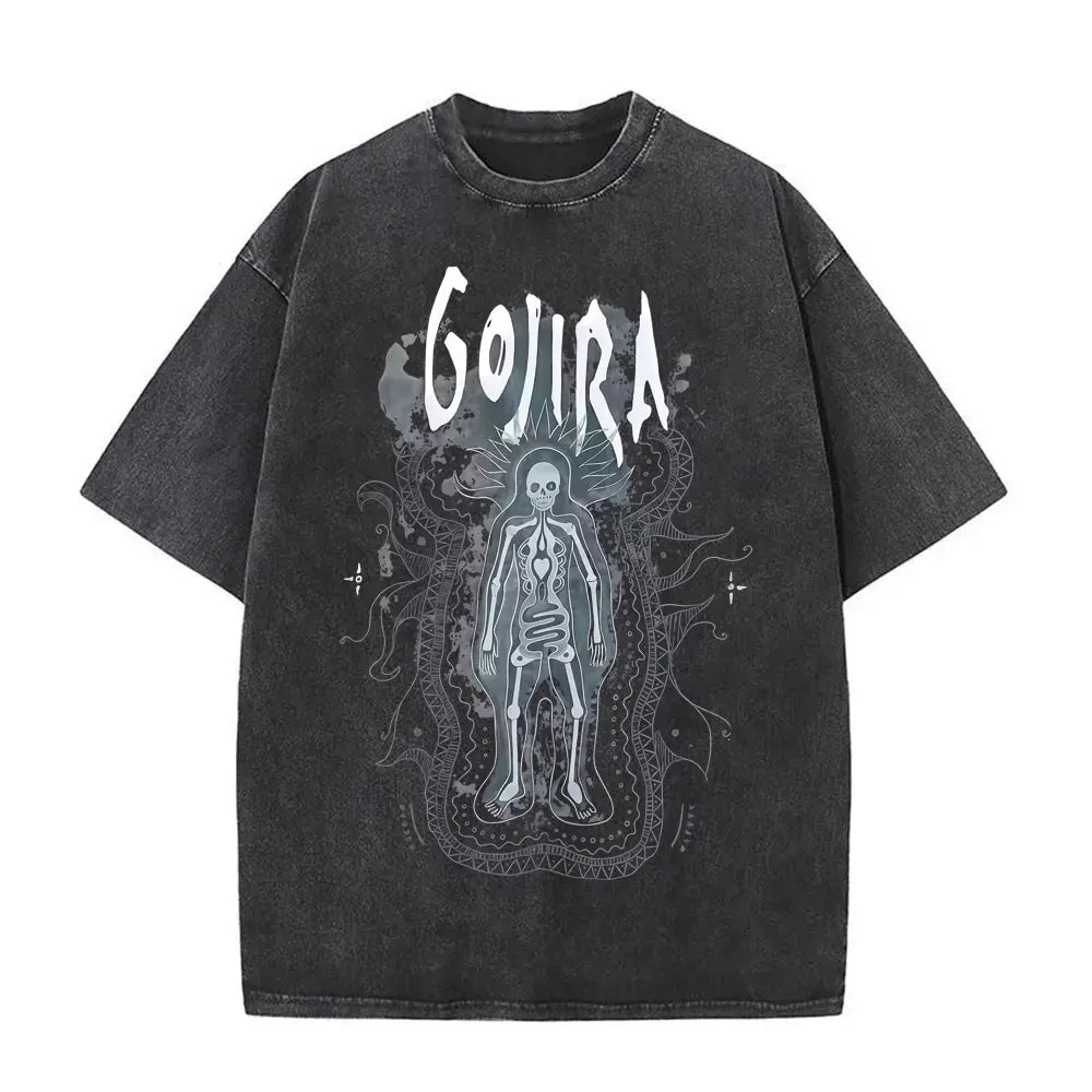 Washed Vintage Metal Rock Band Gojira The Flesh Alive T-shirt Men Women Fashion Oversized T Shirts Men's Casual Cotton T-shirts