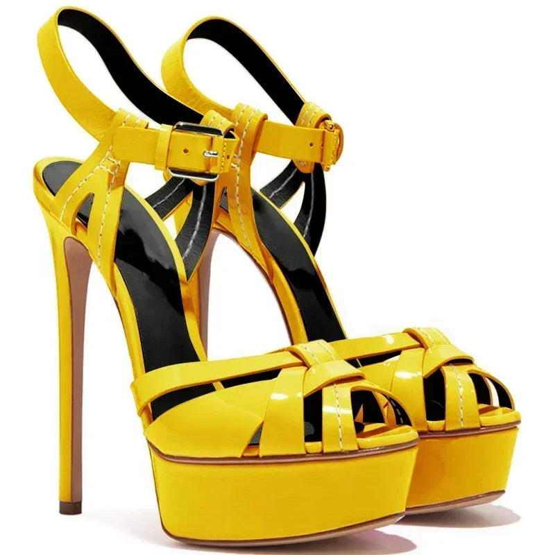 【Measure Your Feet Length Before Order】Luxry Designer Women Stiletto High Heel Strappy Sandals Platform Dress Lady Shoe 7-I-SL-7