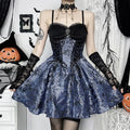Gothic Lolita 2 Piece Outfit for Women Victorian Corset Lace Mini Dress with Lace Stand Collar Puff Sleeve Bolero Shrug Dark
