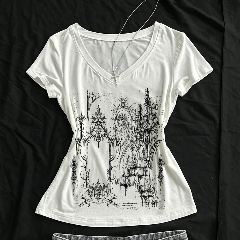Y2K style top parody Harikuro short top women's clothing girl style printed T-shirt Y2K 2000s women's clothing