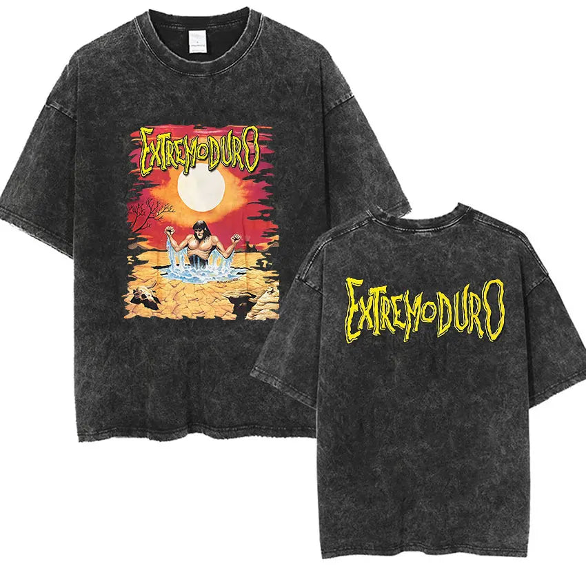 Men's Rock Extremoduro Vintage Washed T Shirts Man Punk Gothic Fashion Short Sleeve T-Shirt Unisex Hip Hop Band Clothing Tshirt