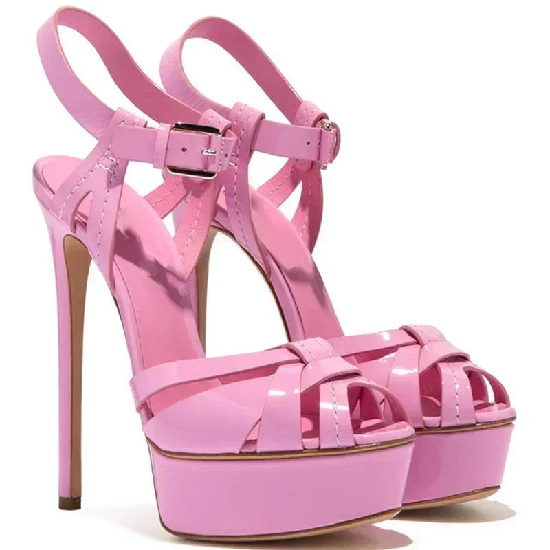 【Measure Your Feet Length Before Order】Luxry Designer Women Stiletto High Heel Strappy Sandals Platform Dress Lady Shoe 7-I-SL-7