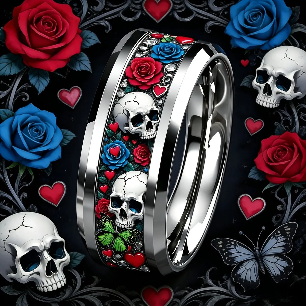 Vintage Gothic Halloween Castle Moon Bat Ring Hiphop Stainless Steel Rings For Men Wedding Party Jewelry Valentine's Day Gift