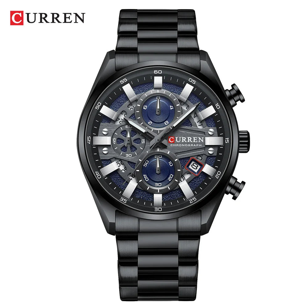 CURREN Men's Chronograph Watch Sport Wristwatch for Men Fashion Design Dial with Date Stainless Steel Band Relogio Masculino
