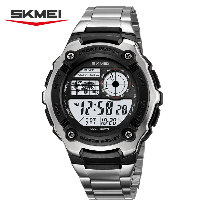 SKMEI 2473 Classic Fashion Digital Watch Men's Waterproof Multifunctional Night Light Watch Steel Belt Sports Clock Reloj Hombre