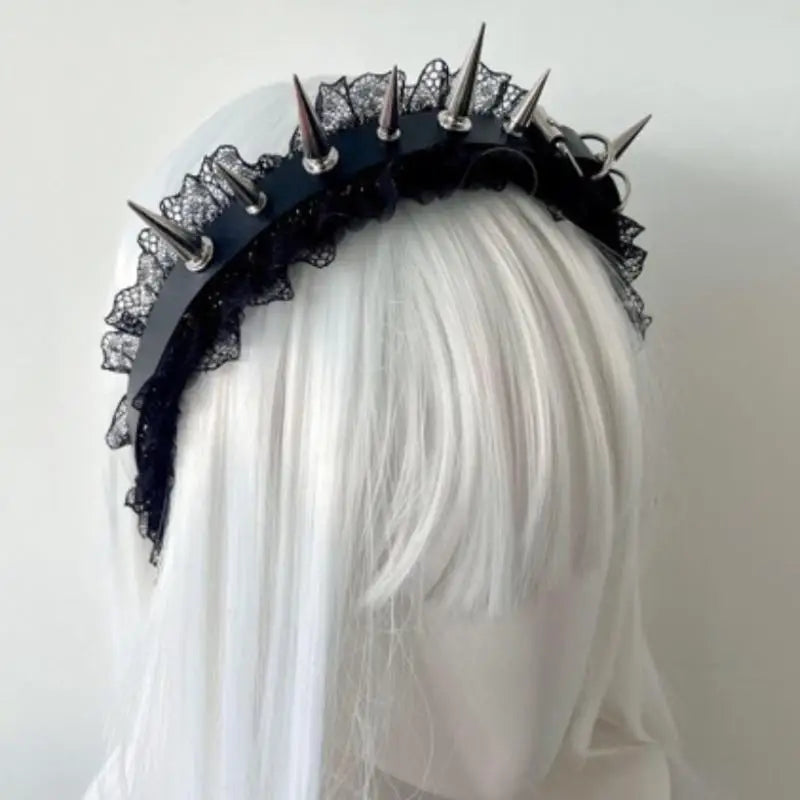 Gothic Punk Headband for Girls Decorative Rivets Lace Fancy Halloween Cosplay Accessories Women Gift Ideas