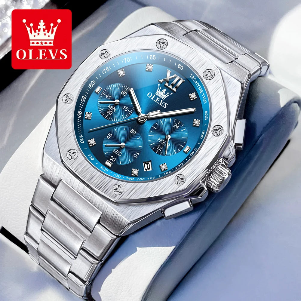 OLEVS 3626 Watches For Men Original Wristwatch Stainless Steel Multifunctional Chronograph Waterproof Luminous Quartz Reloj