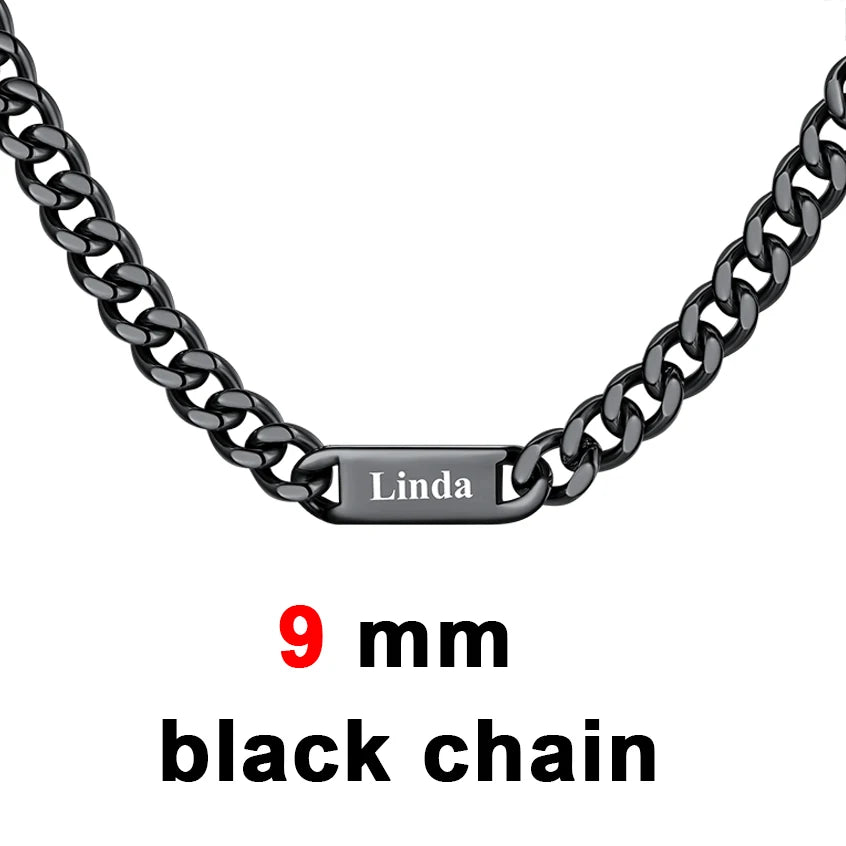 U7 Custom 1-6 Names Cuban Chains Necklaces 5mm/7mm/9mm Chain Black Deep Engrave Family Members Names Fathers Day Jewelry Gift