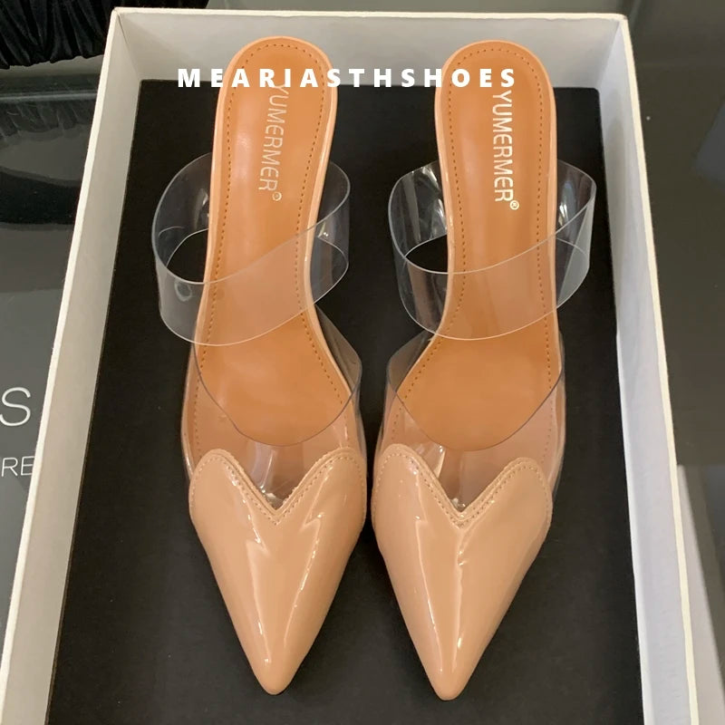 2025 New Summer Women's High-heeled Sandals Transparent High-heeled Slippers Stiletto Pointed Toe Slip-on High-heeled Sandals