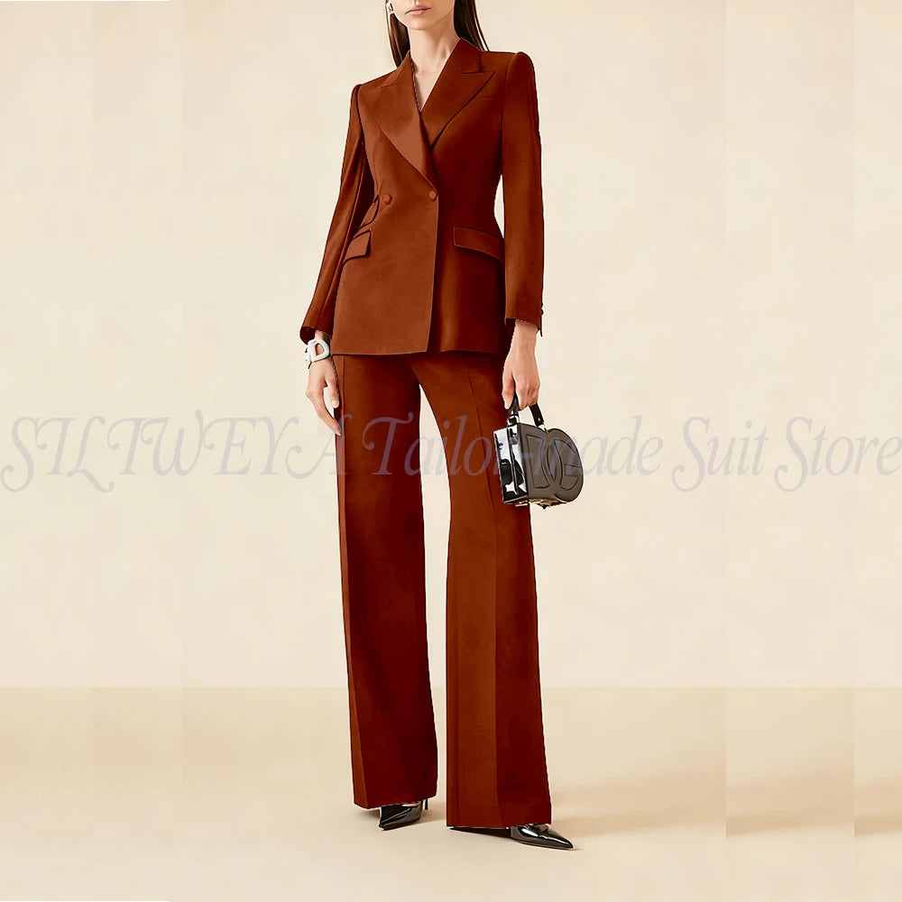 Luxury Classic Black Women's Suits Double Breasted 2 Pieces Jacket Pants Female Clothing Office Banquet Lady's Blazers Sets