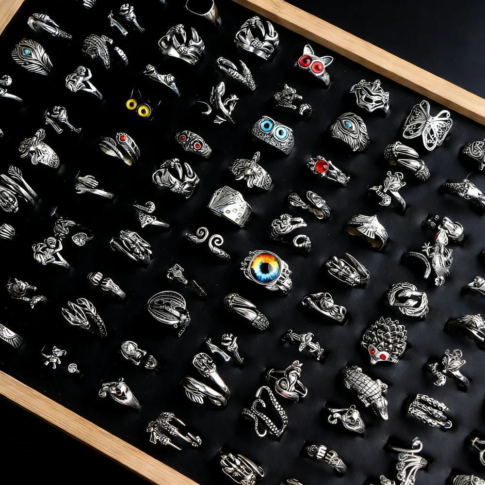10/20/30/50/100Pcs Fashion Retro Punk Rings Set For Men Women Adjustable Stacked Dragon Claw Snake Mixed Jewelry Gifts Party
