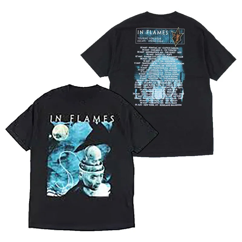 Y2k Summer in Flames Band Swedish Metal Rock European and American Trendy Brand Men's Short-sleeved Pure Cotton Printed T-shirt
