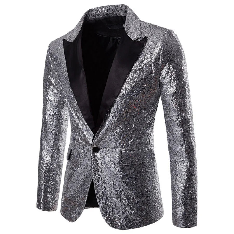Blazer Long Sleeve Suits Men Two Pieces Sequins Blazers Single Button Business Jackets Straight Pants Ankle Length Pockets Party