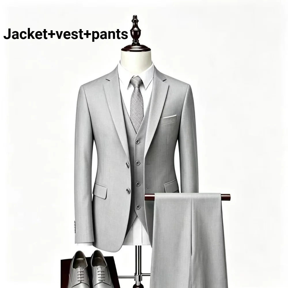 Men Slim Fit 3 Pieces Suit Set Lightweight Business Office Party Blazer Vest Pants Formal Male Tuxedo Suit For Prom Daily Wear