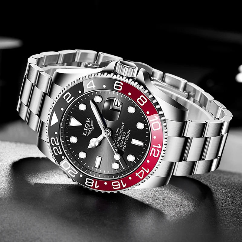 LIGE Top Original Men Quartz Watches Blue Waterproof Watch for Men Stainless Steel Quartz Men Luxury Watch Luminous Wristwatch