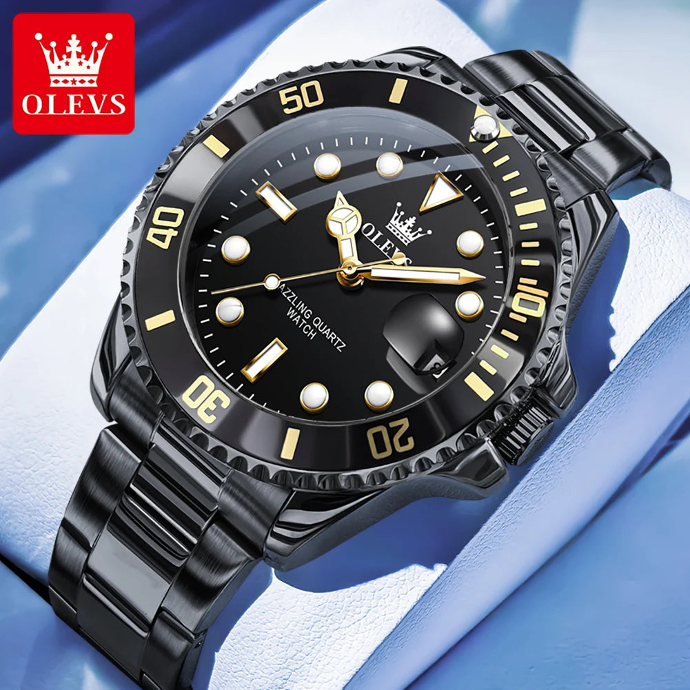 OLEVS Men's Watches Classic Luxury Fine Steel Strap Big Date Original Quartz Wristwatch for Man Waterproof Luminous Trend Dress