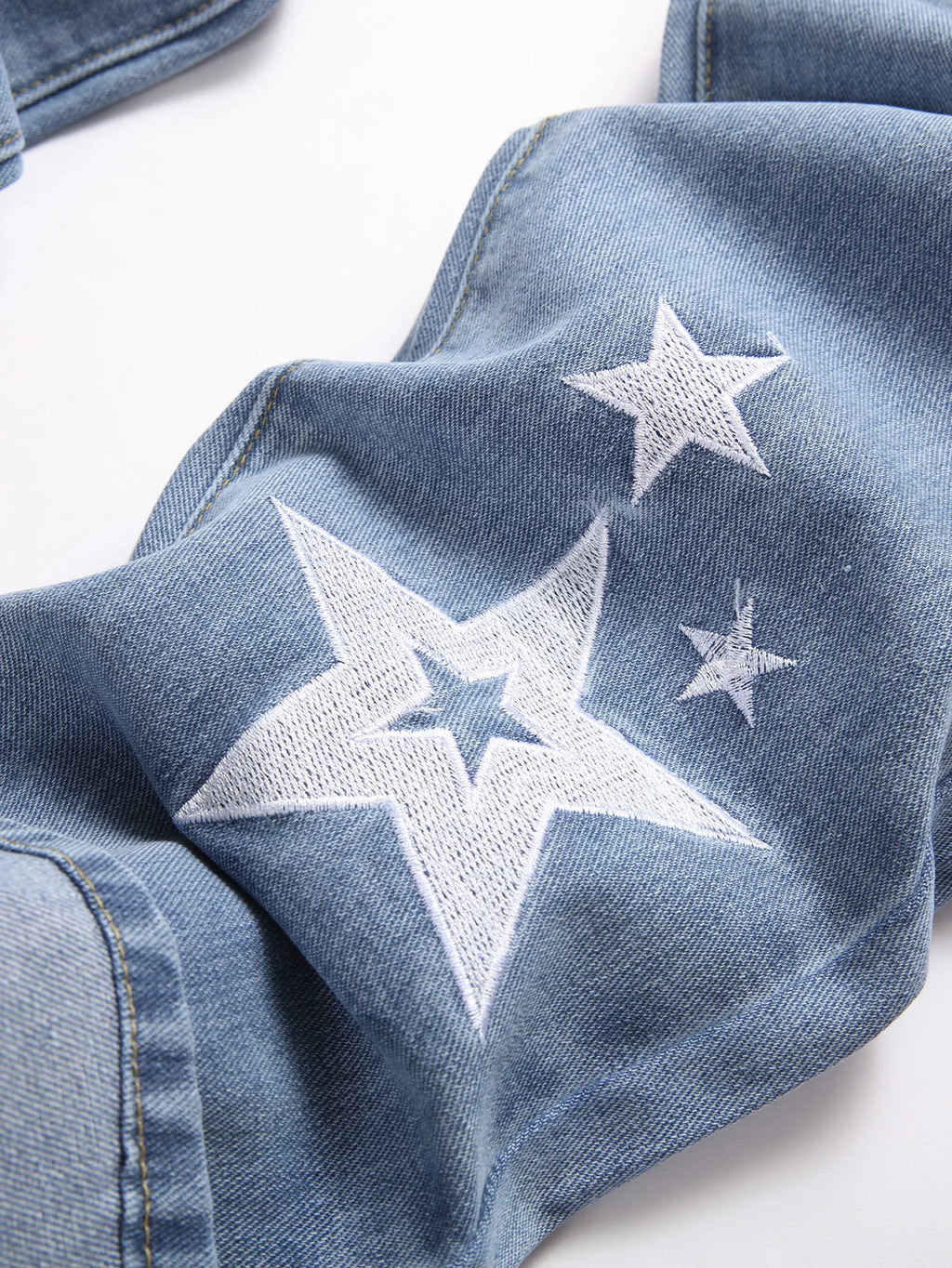 Y2K Men's Jeans - Distressed Rips & Embroidered Star Design