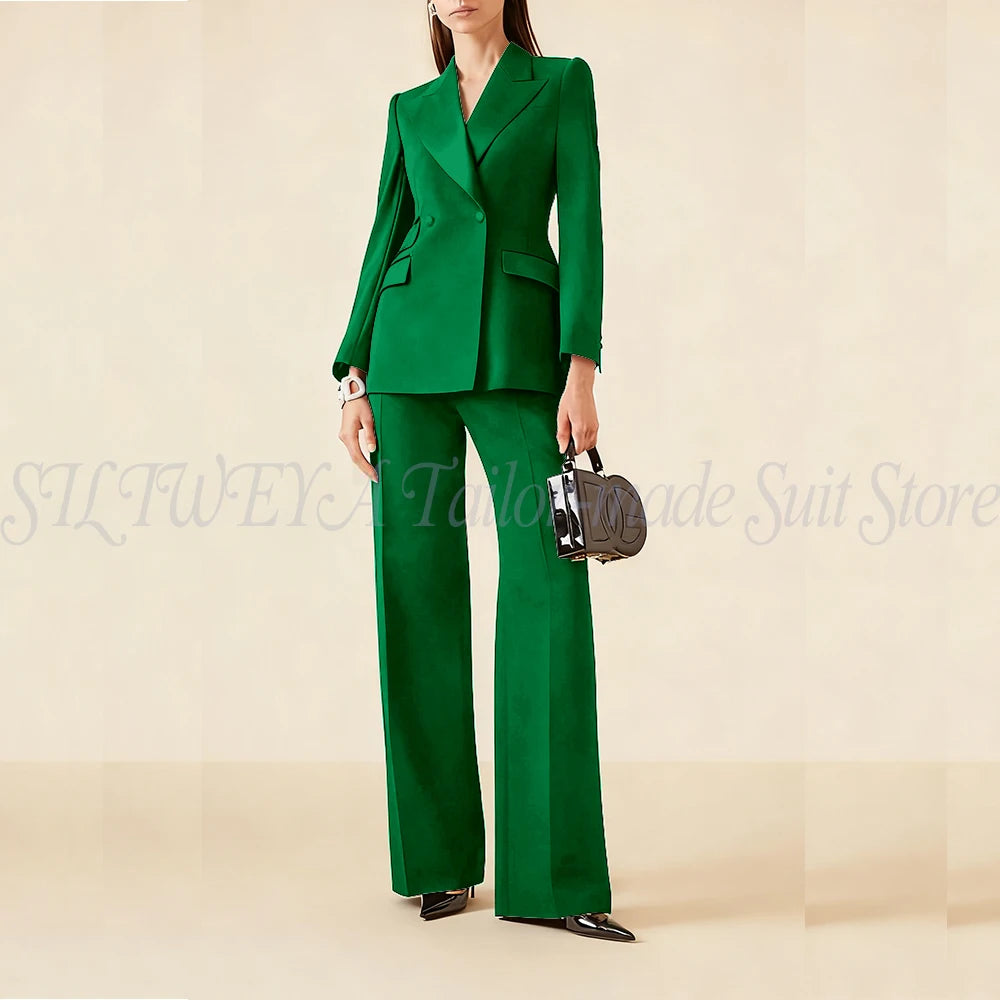 Luxury Classic Black Women's Suits Double Breasted 2 Pieces Jacket Pants Female Clothing Office Banquet Lady's Blazers Sets