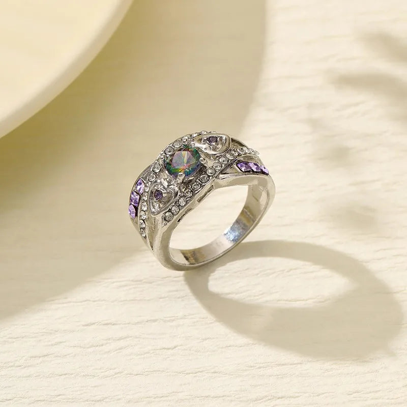 Fashion Selling Ladies Ring Heart Set with Amethyst Zircon Protein Wedding Party Jewelry Party Luxury