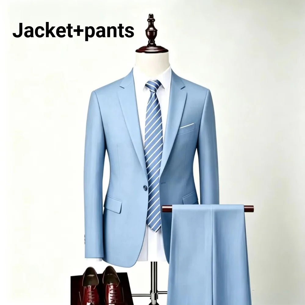 Men Slim Fit 3 Pieces Suit Set Lightweight Business Office Party Blazer Vest Pants Formal Male Tuxedo Suit For Prom Daily Wear