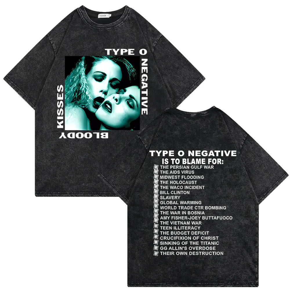 Washed Vintage Type O Negative Who Will Save The Sane Tshirt Men Women Rock Metal Gothic T-shirt Man Oversized Cotton T Shirts