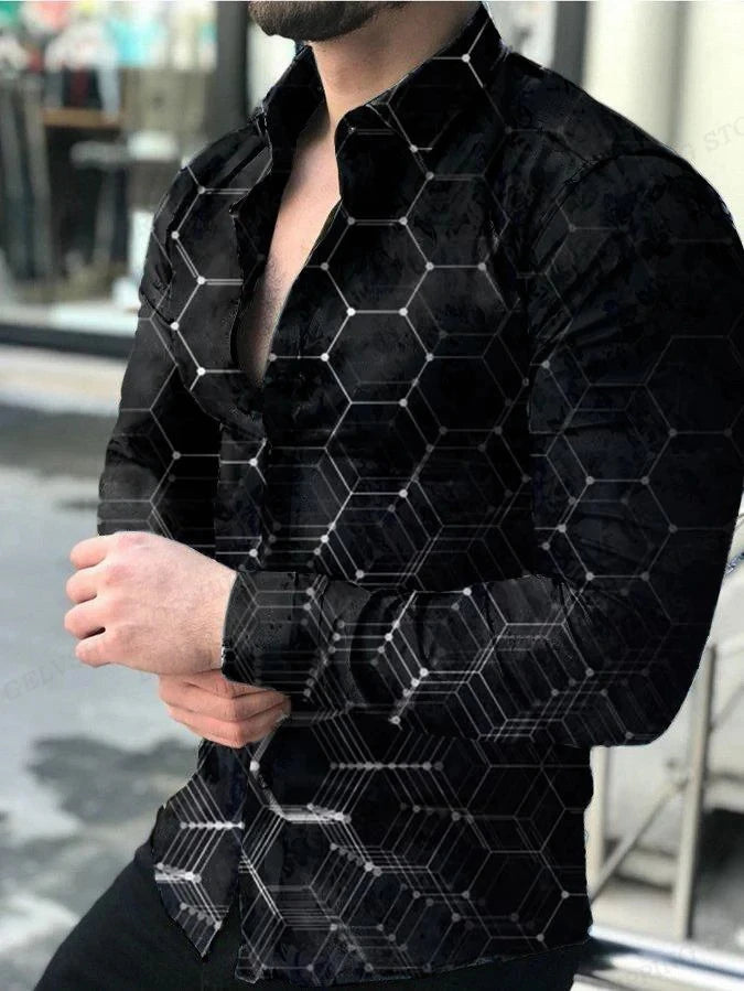 Fashion Multi-color novelty pattern 3D Print Mens Long Sleeve Shirt Tops Autumn Button Down Casual Shirt Lapel Mens Clothing