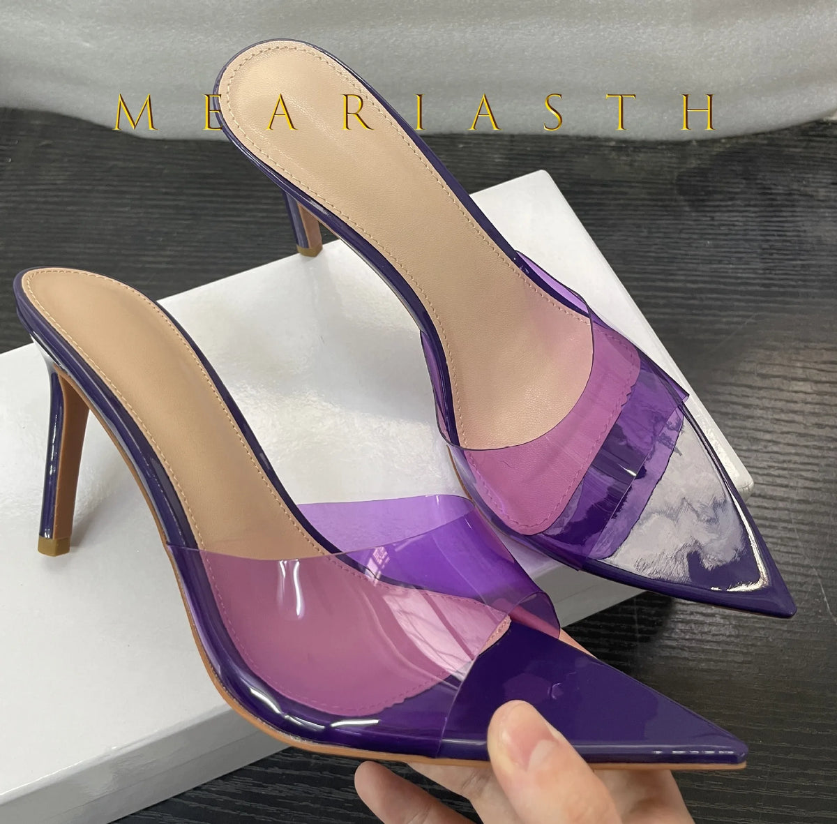 2025 New Summer Women's High-heeled Sandals Transparent High-heeled Slippers Stiletto Pointed Toe Slip-on High-heeled Sandals