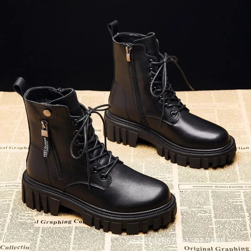 2024 New Boots Ladies Lace-Up Shoes for Women Warm Platform Zipper Ankle Boots Soft Women Shoes Winter Boots Fashion Botas Mujer