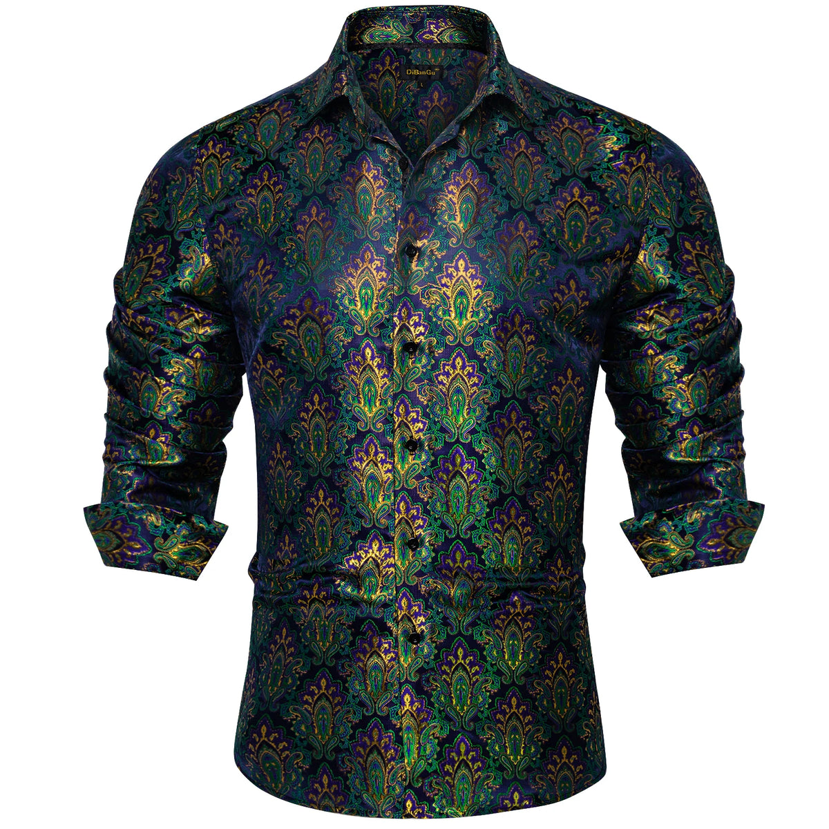 Men's Long Sleeve Black Paisley Dress Shirts Casual Tuxedo Social Shirt Luxury Designer Men Clothing