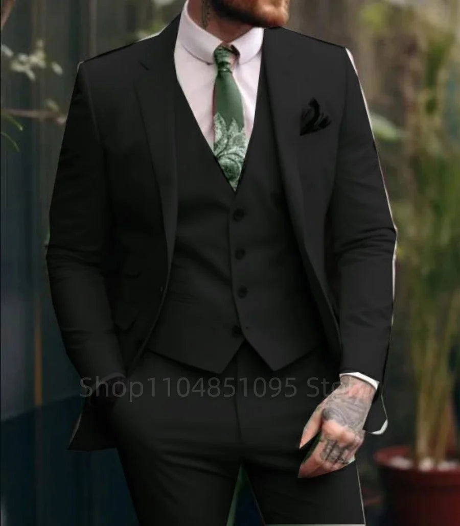 Latest 3 Pieces Sets Formal Slim Fit Men's Suit Elegant Groom Tuxedos Wedding Business Party Suits Notch Lapel Blazer MaleBlazer