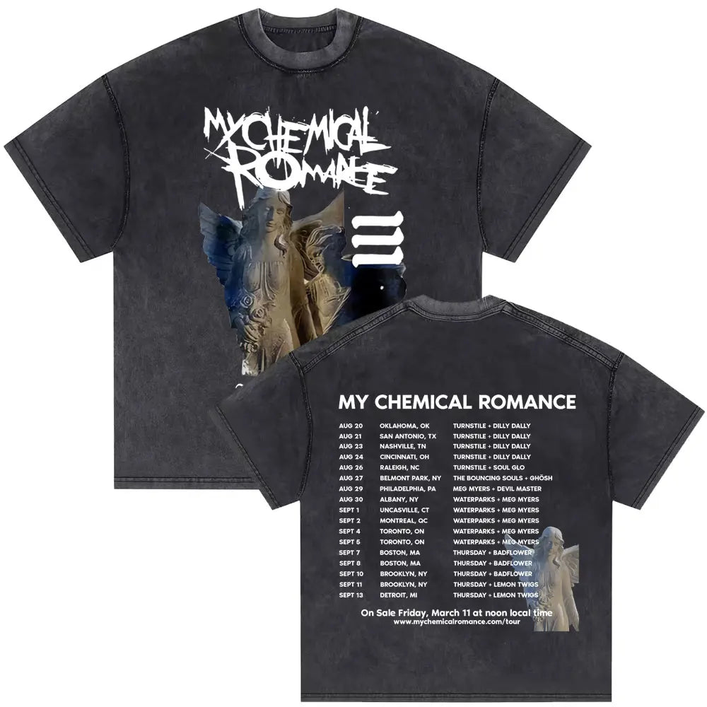 Washed Vintage Rock Band My Chemical Romance The Black Parade Tour 2025 T-shirt Men Women Retro Punk Emo Skeleton T Shirts Tops