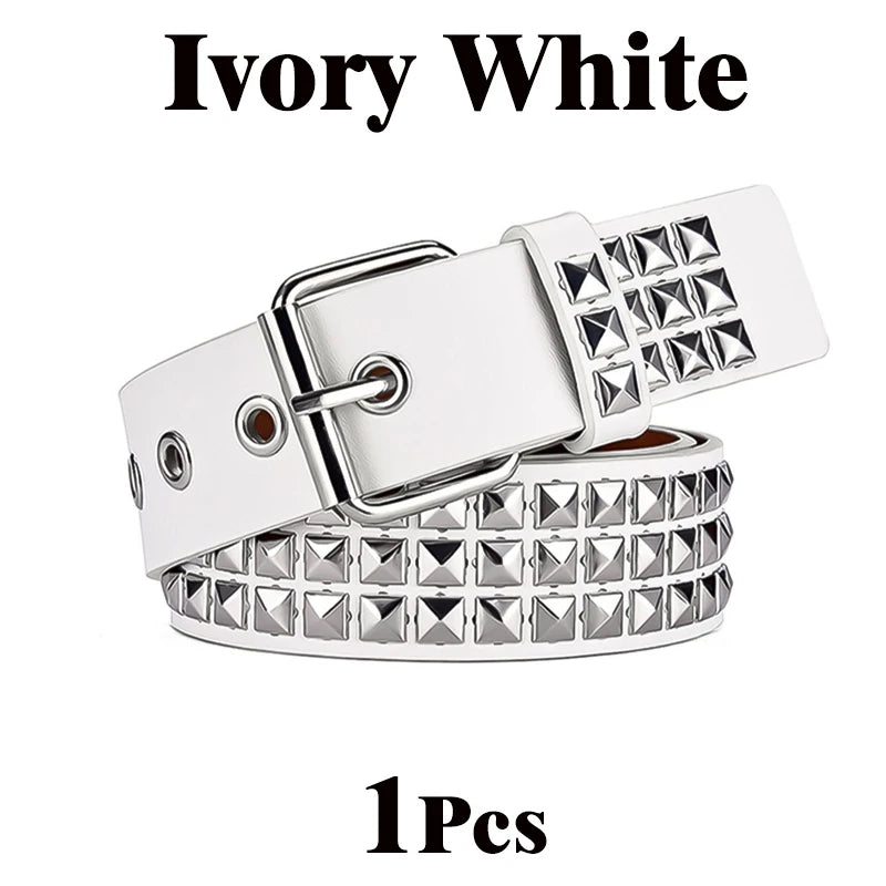 Fashion Square Bead Rivet Belt Metal Pyramid Belt Punk Rock Style Jeans Belts Y2K Waist Belt  for Men and Women