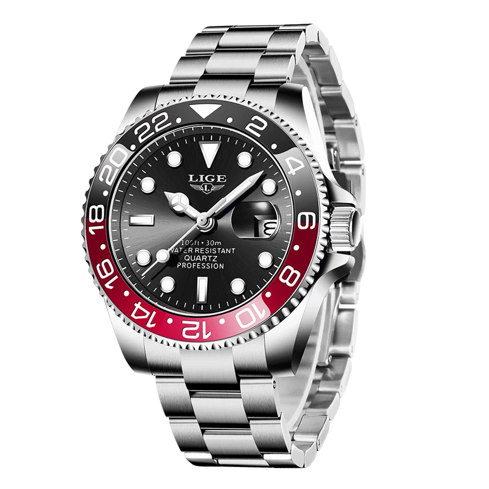 LIGE Top Original Men Quartz Watches Blue Waterproof Watch for Men Stainless Steel Quartz Men Luxury Watch Luminous Wristwatch