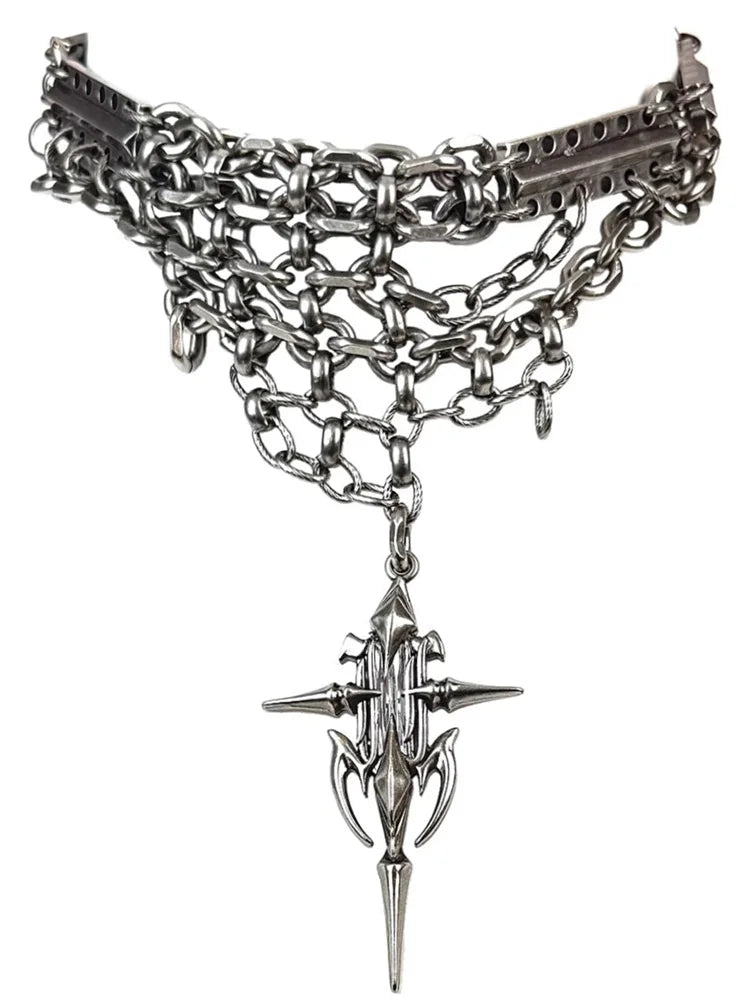 Gothic Cross Chain Jewelry Set for Women Men, Punk Statement Necklaces Rings Accessories, Edgy Party Jewelry Collection