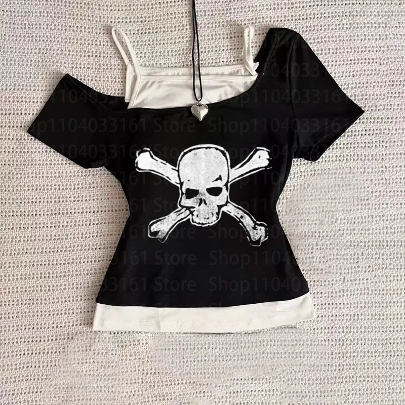 Gothic 2000s Tops Grunge Clothes for Women Woman Clothing Crop Top Women Emo Graphic T Shirts Women's Cropped Baby Tees Y2k Goth
